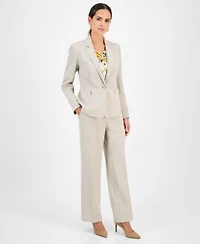 Kasper Womens Notched Collar Blazer Cowlneck Top Crepe Pants Regular Petite