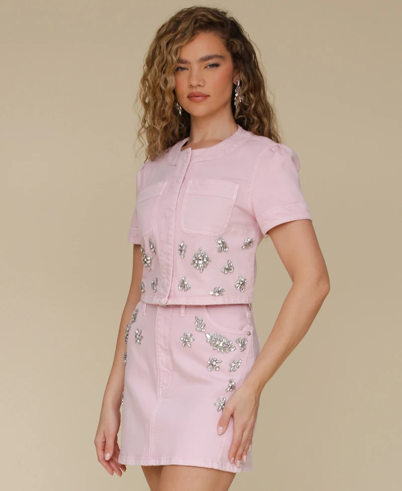 Avec Les Filles Women's Rhinestone-Trim Cropped Top