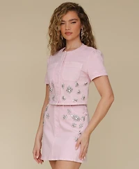 Avec Les Filles Women's Rhinestone-Trim Cropped Top