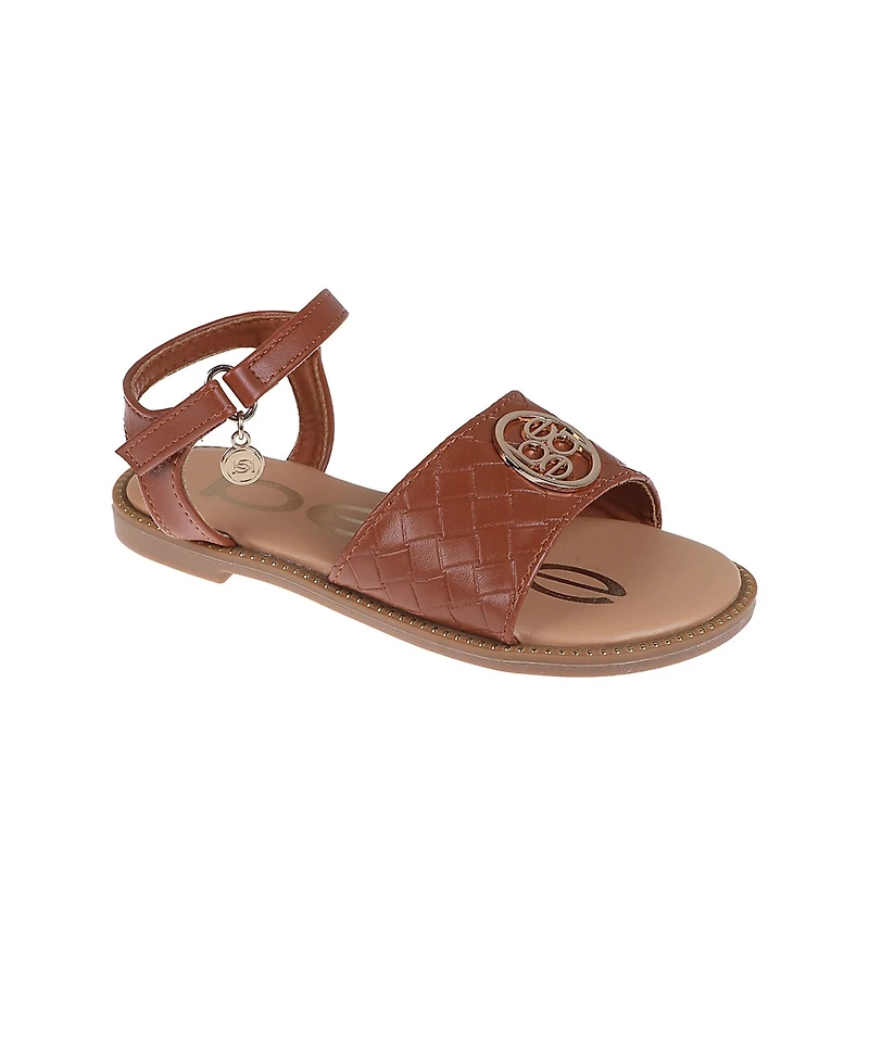 Bebe Little Girls Embossed Flat with Medallion Hardware Sandals