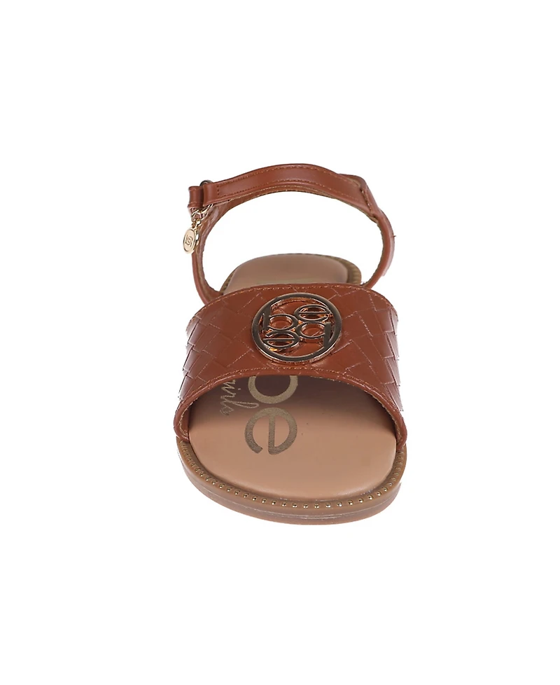 Bebe Little Girls Embossed Flat with Medallion Hardware Sandals