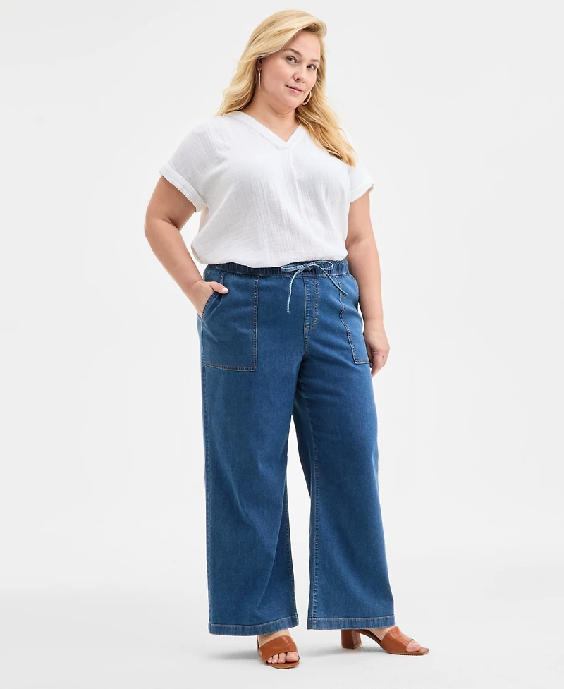 Style & Co Plus High-Rise Wide-Leg Jeans, Exclusively at Macy's