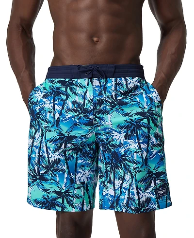 Speedo Men's Hawaiian Sky Bondi Basin Palm Print Drawstring 9" Boardshorts