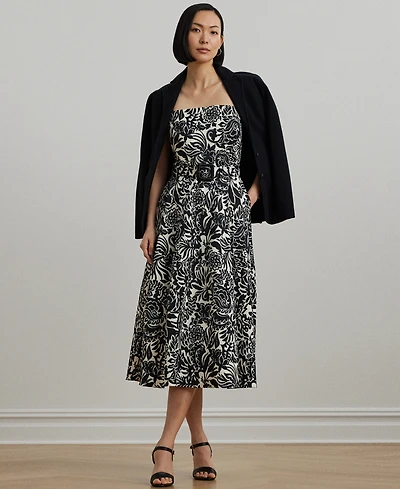 Lauren Ralph Women's Floral Belted Faille Cocktail Dress