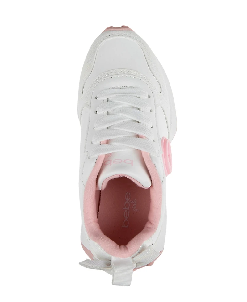 Bebe Little Girls with Bebe Medallion and Double Layer Bow at Back Jogger Sneakers