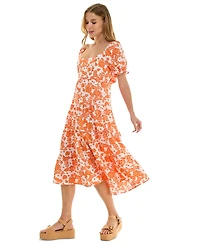 Crystal Doll Juniors' Floral-Print Bow-Back Puff-Sleeve Woven Dress