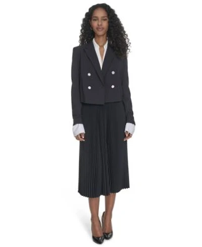 Calvin Klein Womens Double Breasted Cropped Jacket Pleated Pull On Midi Skirt