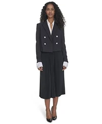 Calvin Klein Womens Double Breasted Cropped Jacket Pleated Pull On Midi Skirt