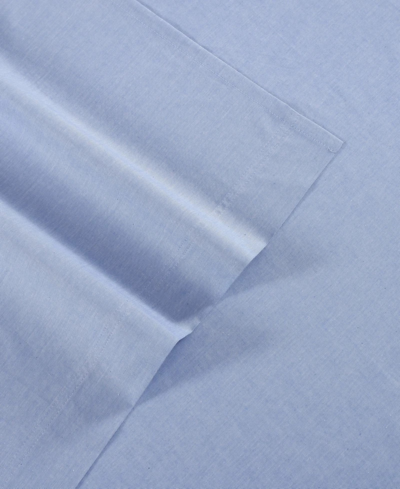 Tommy Hilfiger Solid 144-Thread Count Cotton Chambray Washed -Pc. Sheet Set