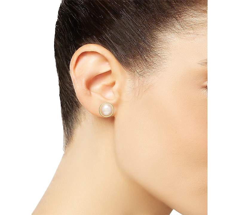 Rope Edge Cultured Freshwater Mabe Pearl (10mm) Stud Earrings in 18k Gold-Plated Sterling Silver