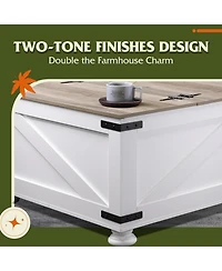 Wlive Farmhouse Coffee Table,Square Wood Coffee Table with Storage,Center Table for Living Room,Home Office,White