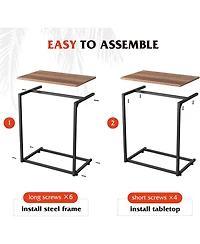 Wlive Wide Snack Side Table, C Shaped End Table for Sofa Couch and Bed, Laptop Table, Work from Home, 26 Inch Tall, Light Brown