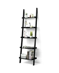 5-Tier Wall-leaning Ladder Shelf Display Rack for Plants and Books