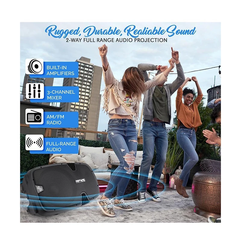 SereneLife 15" Bluetooth Pa Speaker System with Recording & Fm Radio, 1200W