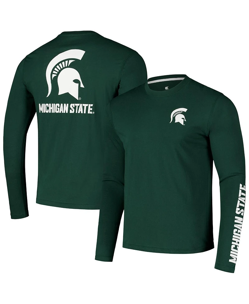 Colosseum Men's Green Michigan State Spartans Logo Lockup 3-Hit Active Blend Long Sleeve T-Shirt