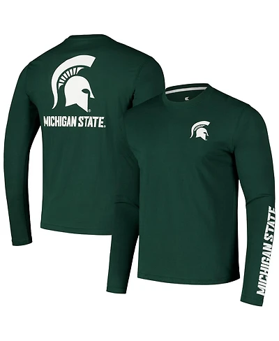 Colosseum Men's Green Michigan State Spartans Logo Lockup 3-Hit Active Blend Long Sleeve T-Shirt