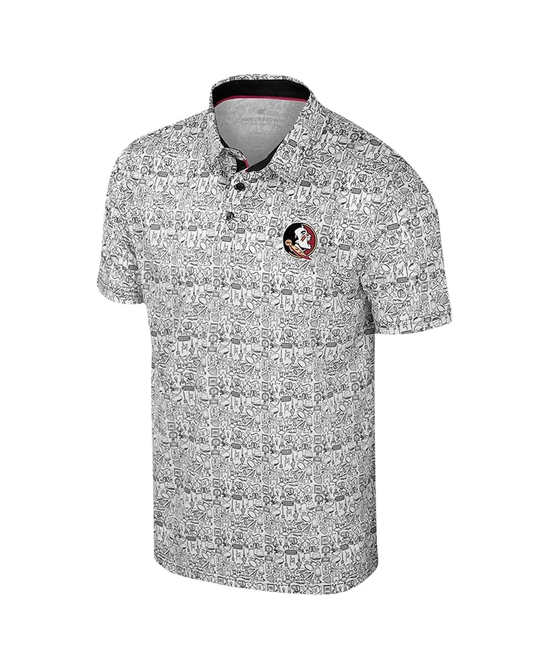 Colosseum Men's White Florida State Seminoles Big Tall It's Time Allover Printed Polo Shirt