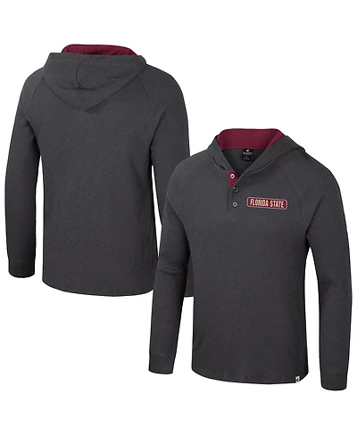 Colosseum Men's Charcoal Florida State Seminoles DuJour Raglan Long Sleeve Henley Hoodie T-Shirt