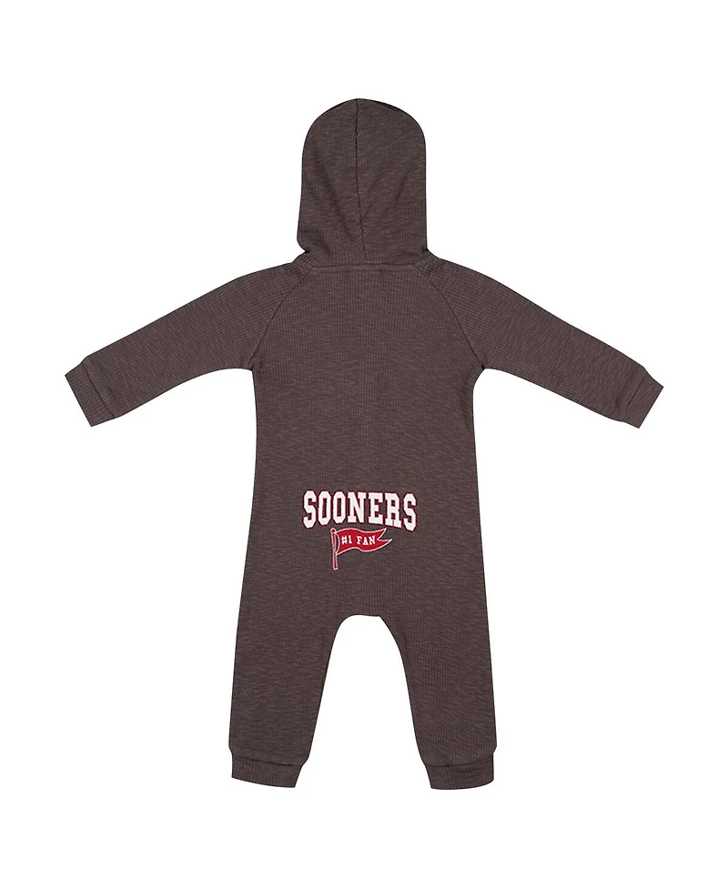 Colosseum Baby Boys and Girls Charcoal Oklahoma Sooners Zando-Zan Waffle Full-Snap Hooded Romper