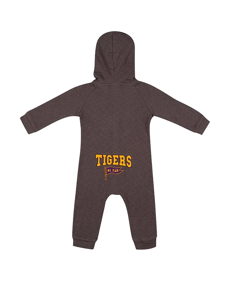 Colosseum Baby Boys and Girls Charcoal Lsu Tigers Zando-Zan Waffle Full-Snap Hooded Romper