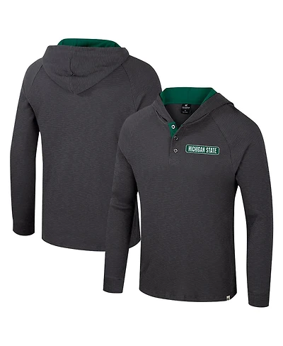Colosseum Men's Charcoal Michigan State Spartans DuJour Raglan Long Sleeve Henley Hoodie T-Shirt