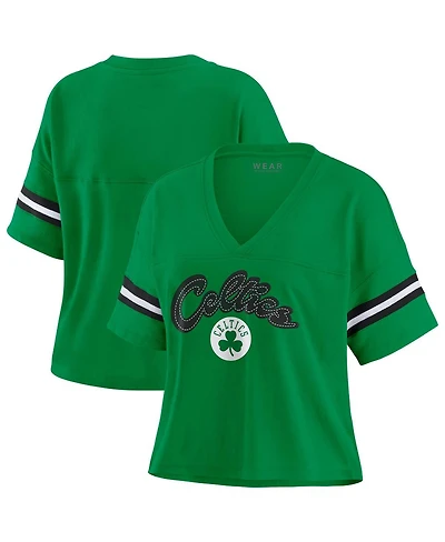Wear by Erin Andrews Women's Kelly Green Boston Celtics Plus Size Color Block Boxy V-Neck T-Shirt