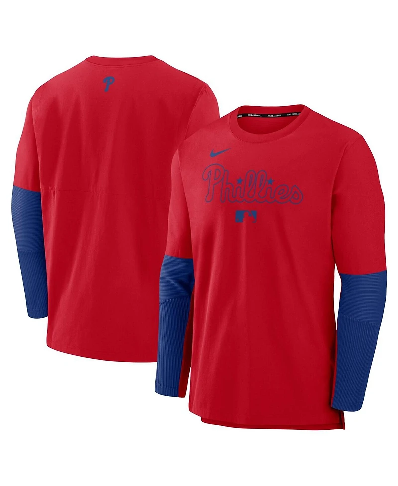 Nike Men's Red/Royal Philadelphia Phillies Authentic Collection Lightweight Player Tri-Blend Performance Pullover Sweatshirt