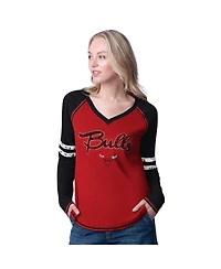 G-iii 4Her by Carl Banks Women's Red/Black Chicago Bulls Winner Waffle Knit Thermal Long Sleeve Tri-Blend T-Shirt