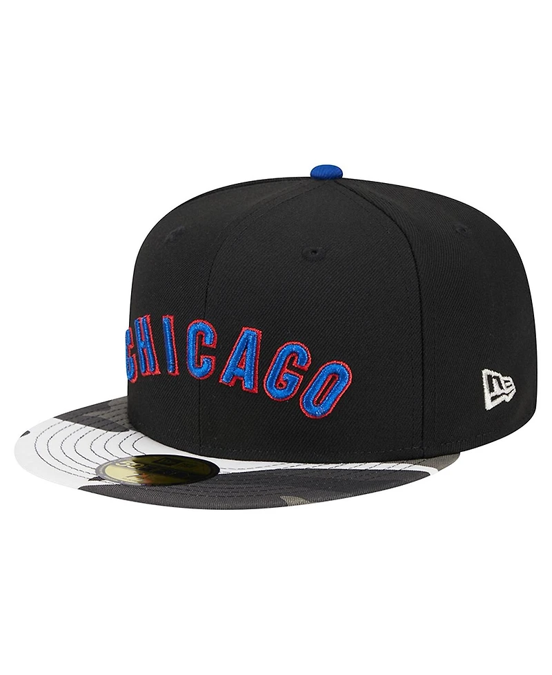 New Era Men's Black Chicago Cubs Metallic Camo 59FIFTY Fitted Hat