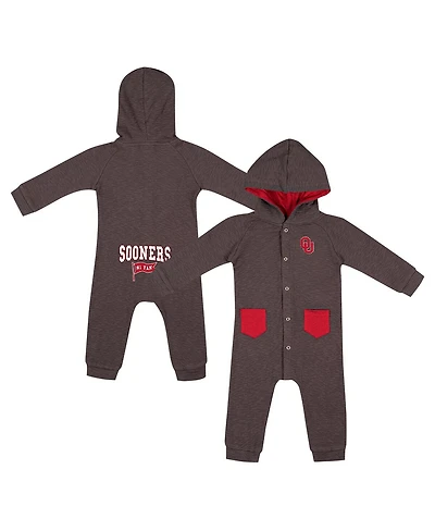Colosseum Baby Boys and Girls Charcoal Oklahoma Sooners Zando-Zan Waffle Full-Snap Hooded Romper