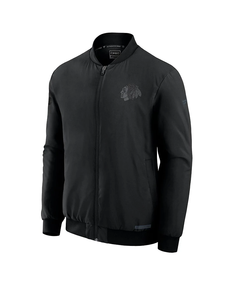 Fanatics Men's Black Chicago Blackhawks Authentic Pro Road Full-Zip Bomber Jacket