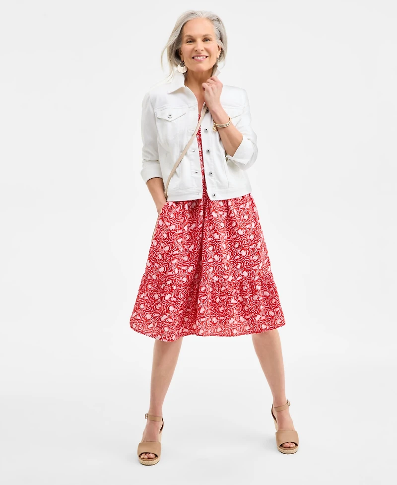 Style & Co Women's Printed Cotton Gauze V-Neck Midi Dress, Exclusively at Macy's