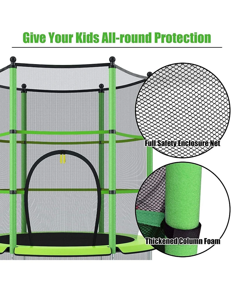 55" Trampoline for Kids, Children Trampoline w/Safety Enclosure Net & Spring Pad & Bulit-in Zipper Sturdy Steel Frame, Mini Outdoor Indoor Trampoline