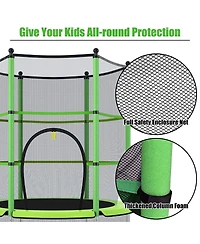 55" Trampoline for Kids, Children Trampoline w/Safety Enclosure Net & Spring Pad & Bulit-in Zipper Sturdy Steel Frame, Mini Outdoor Indoor Trampoline