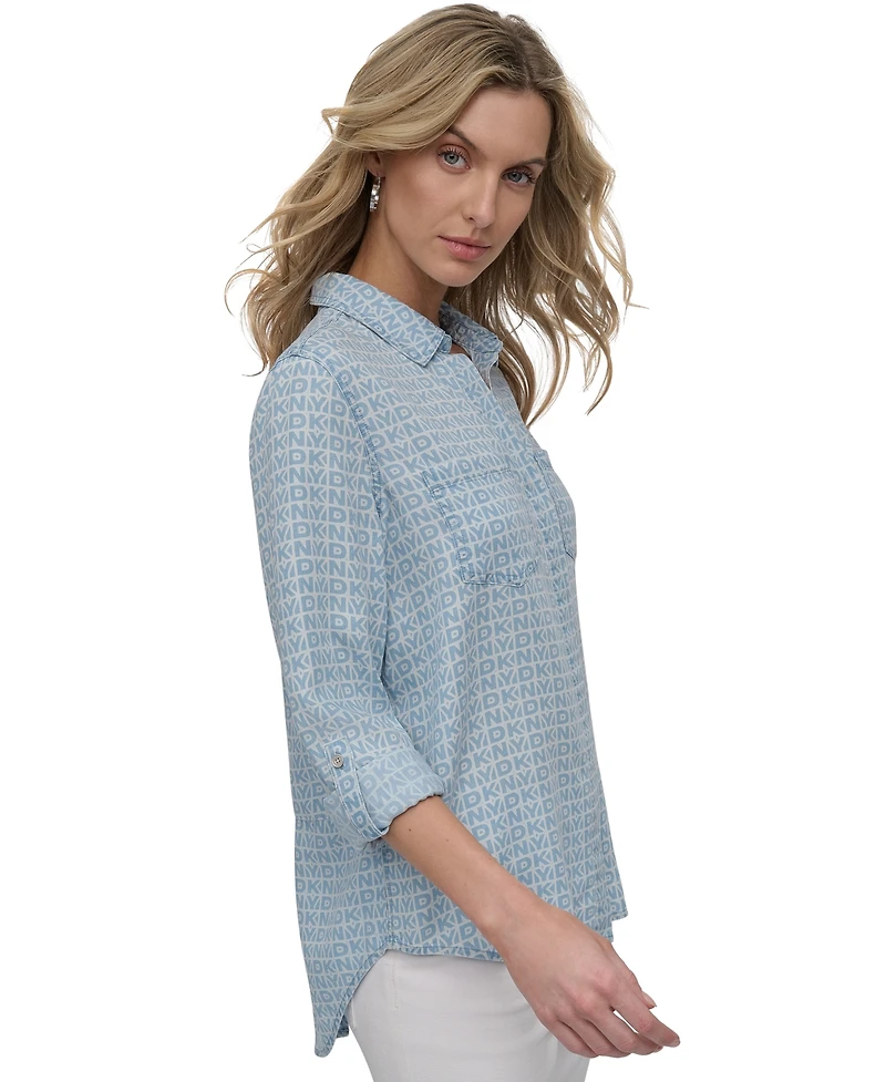 Dkny Jeans Women's Roll-Tab-Sleeve Button-Front Shirt