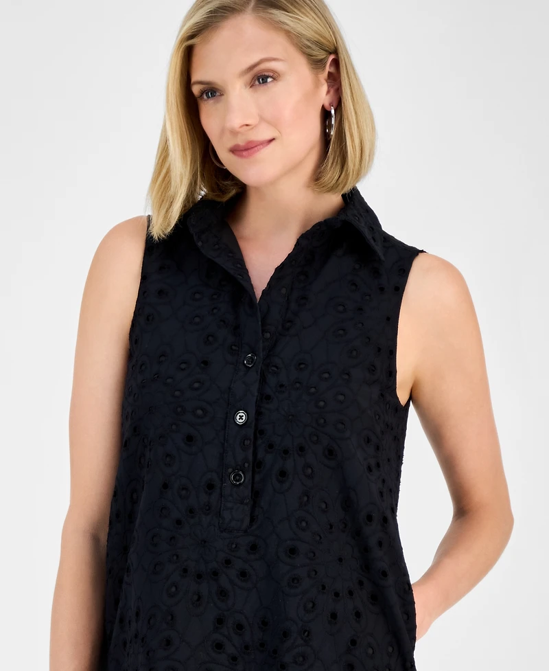 Robbie Bee Women's Cotton Sleeveless Eyelet Shift Dress
