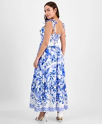 Sam Edelman Women's Floral Tie-Strap Corset Maxi Dress