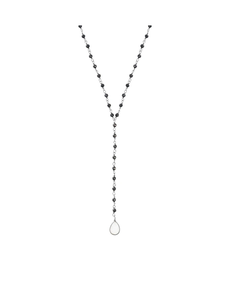 Adornia Fine Black Spinel Rosary Lariat with Moonstone Drop black rhodium .925 silver