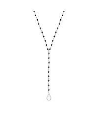 Adornia Fine Black Spinel Rosary Lariat with Moonstone Drop black rhodium .925 silver