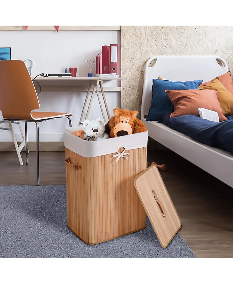 19 Gal Rectangle Laundry Basket Bamboo Clothes Hamper with Handles and Lid