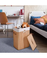 19 Gal Rectangle Laundry Basket Bamboo Clothes Hamper with Handles and Lid