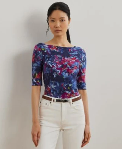 Lauren Ralph Lauren Womens Print Stretch Cotton Boatneck Tee P Xs 3x