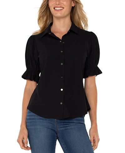 Liverpool Los Angeles Petite Puffed-Sleeve Blouse