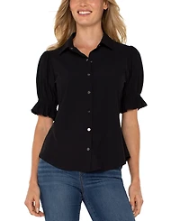 Liverpool Los Angeles Petite Puffed-Sleeve Blouse