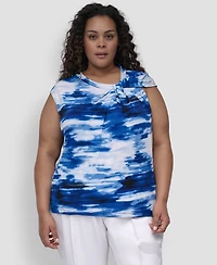 Dkny Plus Printed Asymmetric-Neck Sleeveless Top