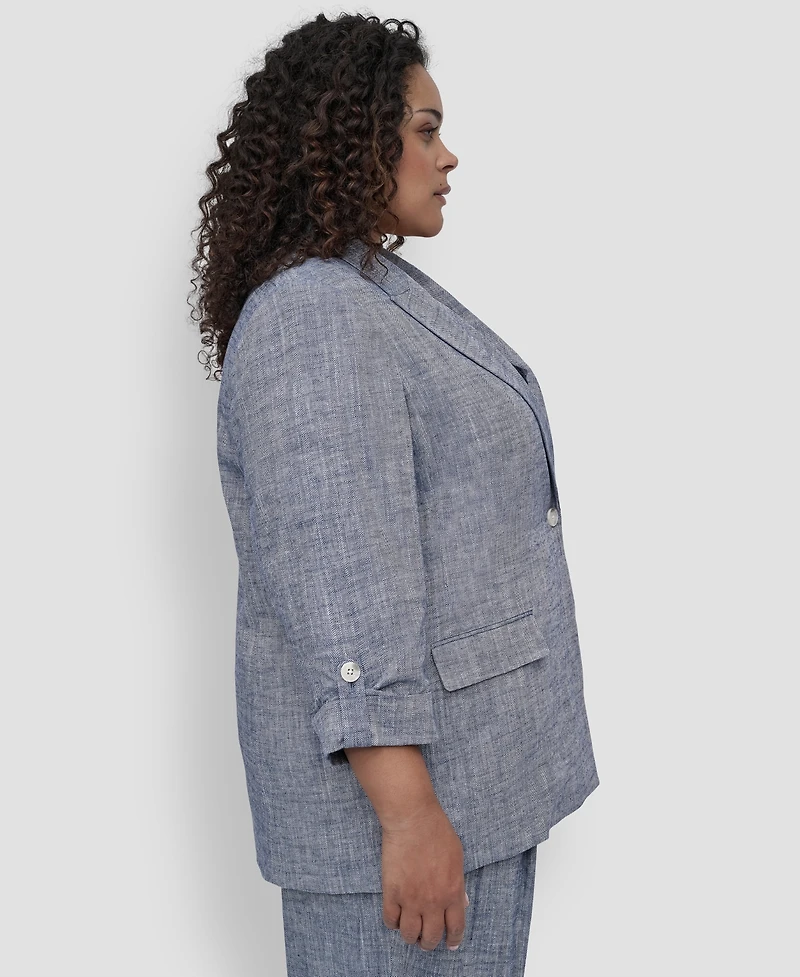 Dkny Plus Size One-Button Roll-Tab-Sleeve Jacket