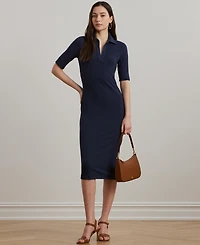 Lauren Ralph Women's Rib-Knit Elbow-Sleeve Polo Dress