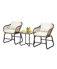 Gymax 3 Piece Patio Conversation Furniture Set Outdoor Bistro Set w/ Cushions