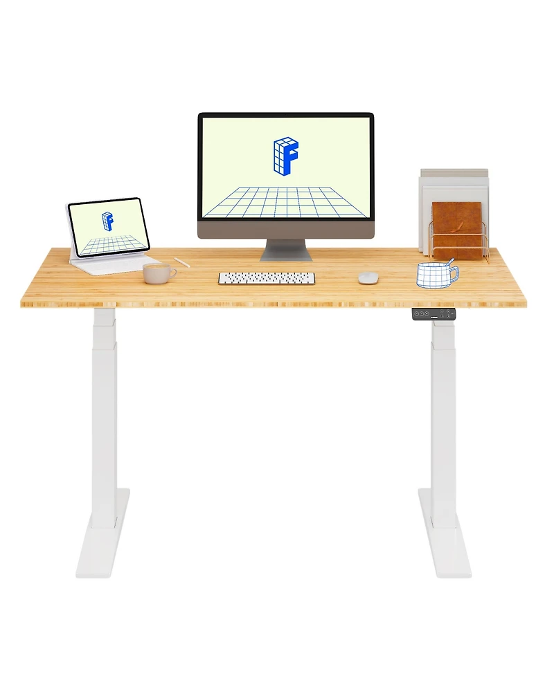 Flexispot E7-commercial 55 W Electric Adjustable Standing Desk, Bamboo Top, White Base
