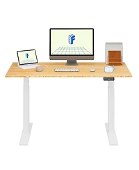 Flexispot E7-commercial 55 W Electric Adjustable Standing Desk, Bamboo Top, White Base